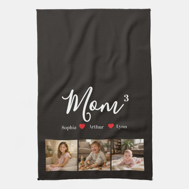 Modern Minimalist Mum Custom Photo & Name Keepsake Tea Towel (Vertical)