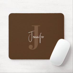 Modern Minimalist Name & Initial Monogram Brown Mouse Pad