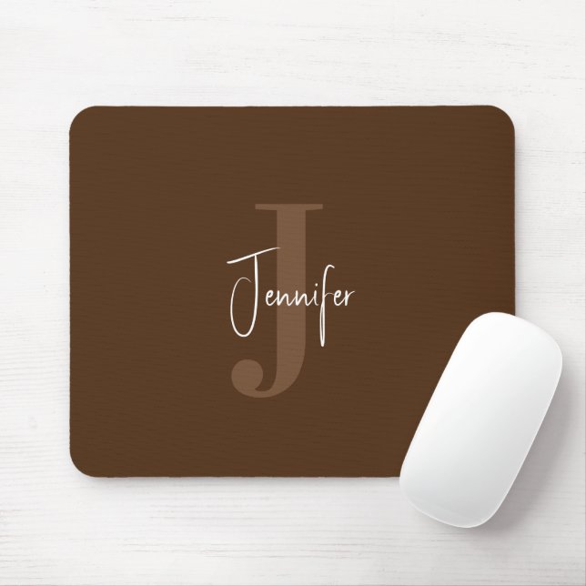 Modern Minimalist Name & Initial Monogram Brown Mouse Pad (With Mouse)