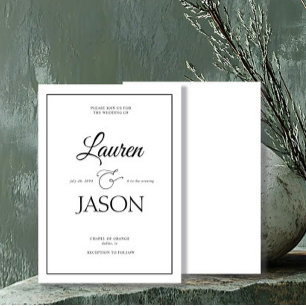 Modern Minimalist Names Calligraphy Black Invitation