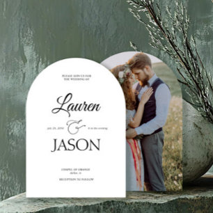 Modern Minimalist Names Calligraphy Black Photo Invitation