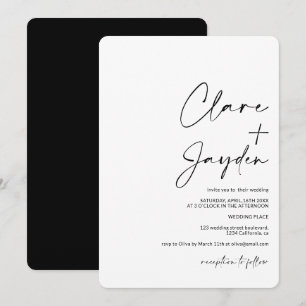Modern minimalist names calligraphy black wedding invitation