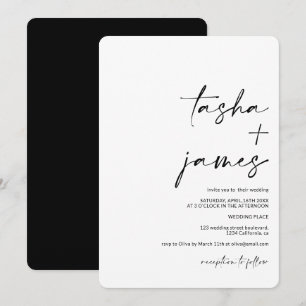 Modern minimalist names calligraphy black wedding invitation