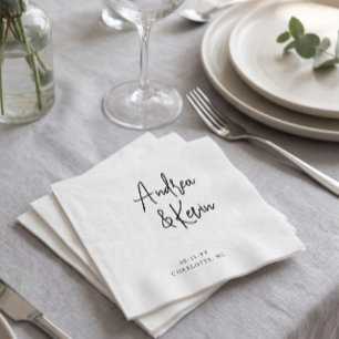 Modern Minimalist Names Wedding Engagement Napkins