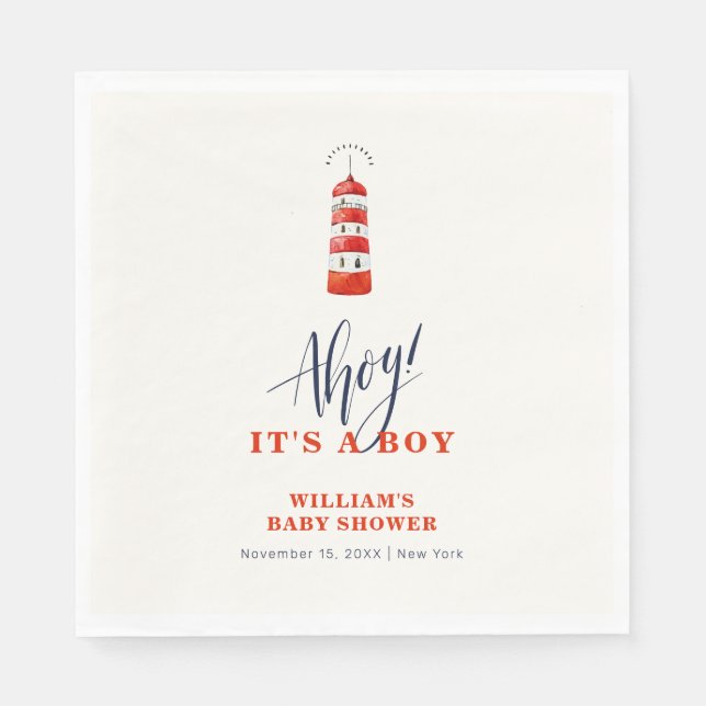 Modern Minimalist Nautical Lighthouse Baby Shower  Napkin (Front)