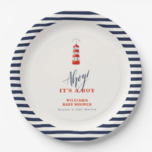 Modern Minimalist Nautical Lighthouse Baby Shower  Paper Plate