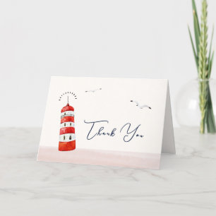 Modern Minimalist Nautical Lighthouse Baby Shower Thank You Card