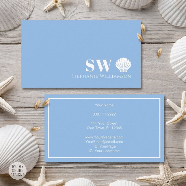 Modern Minimalist Nautical Shell Initials Monogram Business Card (Creator Uploaded)