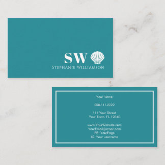 Modern Minimalist Nautical Shell Initials Monogram Business Card