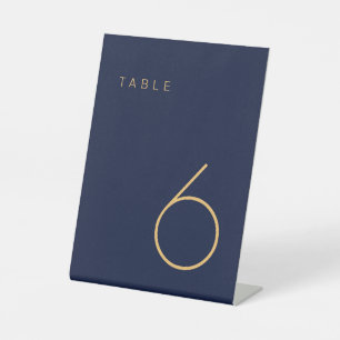 Modern Minimalist Navy and Gold Table Number Pedestal Sign