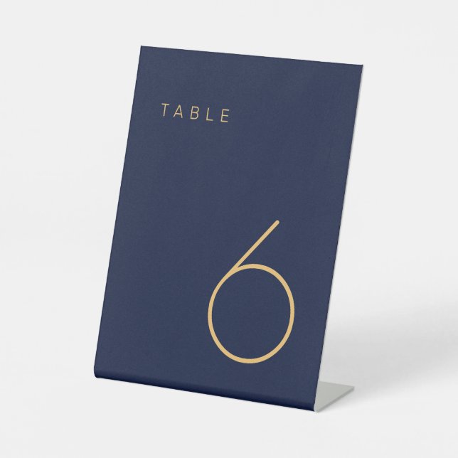 Modern Minimalist Navy and Gold Table Number Pedestal Sign (Front)
