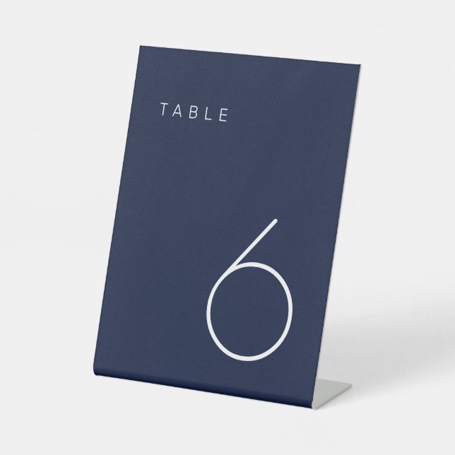 Modern Minimalist Navy and White Table Number Tabl Pedestal Sign (Front)