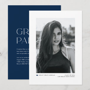 Modern Minimalist Navy Blue 2022 Photo Graduation Announcement