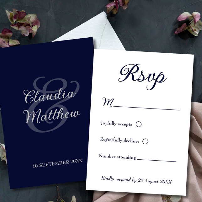 Modern Minimalist Navy Blue and White Wedding RSVP (Modern Minimalist Navy Blue and White Wedding RSVP)