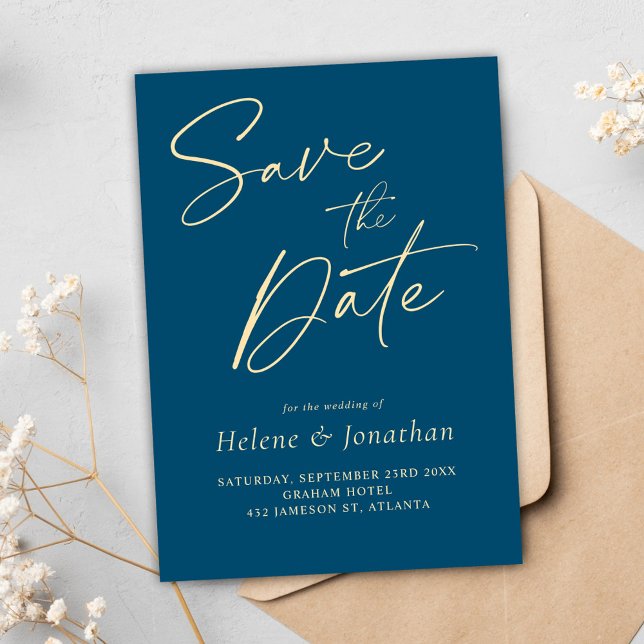 Modern Minimalist Navy Blue Elegant Wedding Save The Date (Modern Minimalist Indigo Blue Elegant Wedding Save The Date)