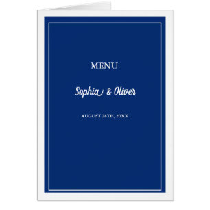 Modern Minimalist Navy Blue Folded Wedding Menu