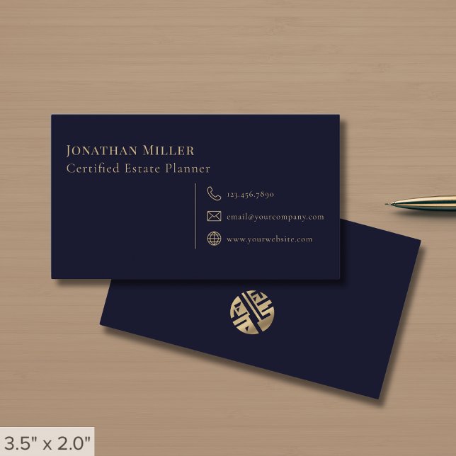 Modern Minimalist Navy Blue Gold Business Card (Creator Uploaded)