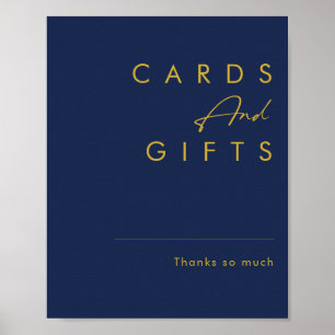Modern Minimalist Navy Blue Gold Cards and Gifts Poster