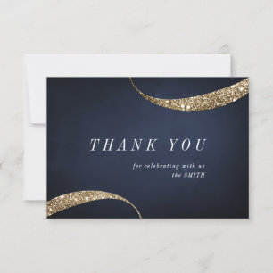 Modern minimalist navy blue gold glitter thank you card