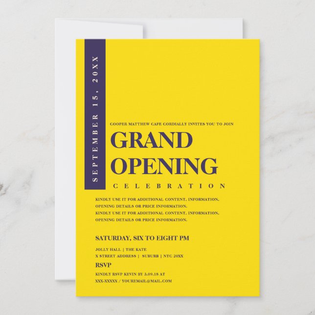Modern Minimalist Navy Blue & Gold Grand Opening Invitation (Front)