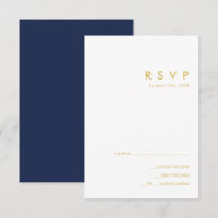 Modern Minimalist Navy Blue | Gold RSVP Card
