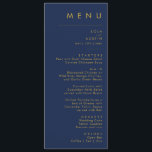 Modern Minimalist Navy Blue | Gold Wedding Dinner Menu<br><div class="desc">This modern minimalist navy blue | gold wedding dinner menu is perfect for your classy boho wedding. Its simple, unique abstract design accompanied by a contemporary minimal script and a dark navy blue colour palette gives this product a feel of elegant formal luxury while staying simplistic, chic bohemian. Keep it...</div>
