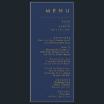Modern Minimalist Navy Blue | Gold Wedding Dinner Menu<br><div class="desc">This modern minimalist navy blue | gold wedding dinner menu is perfect for your classy boho wedding. Its simple, unique abstract design accompanied by a contemporary minimal script and a dark navy blue colour palette gives this product a feel of elegant formal luxury while staying simplistic, chic bohemian. Keep it...</div>