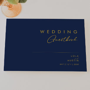 Modern Minimalist Navy Blue   Gold Wedding Guest Book
