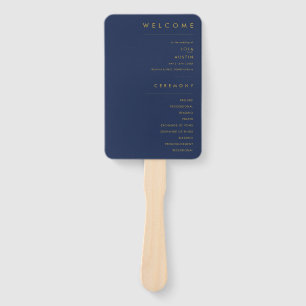 Modern Minimalist Navy Blue   Gold Wedding Program Hand Fan