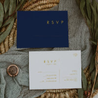 Modern Minimalist Navy Blue | Gold Wedding RSVP