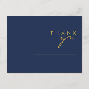 Modern Minimalist Navy Blue Gold Wedding Thank You Postcard