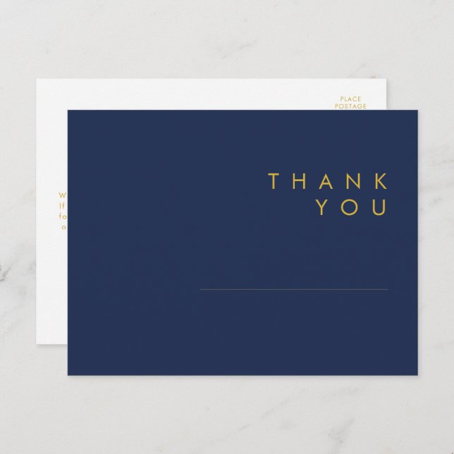 Modern Minimalist Navy Blue Gold Wedding Thank You Postcard (Front/Back)