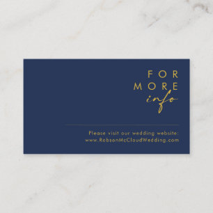 Modern Minimalist Navy Blue Gold Wedding Website Enclosure Card