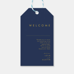 Modern Minimalist Navy Blue Gold Wedding Welcome Gift Tags