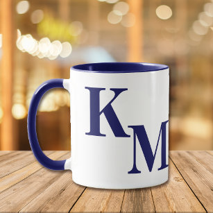 Modern Minimalist Navy Blue Letter Monogram Mug