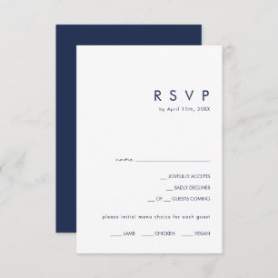 Modern Minimalist Navy Blue Menu Choice RSVP Card
