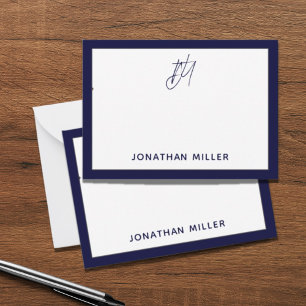 Modern Minimalist Navy Blue Monogram Card