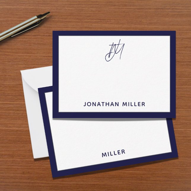 Modern Minimalist Navy Blue Monogram Card (Creator Uploaded)