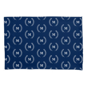 Modern Minimalist Navy Blue Monogram Pattern Pillowcase