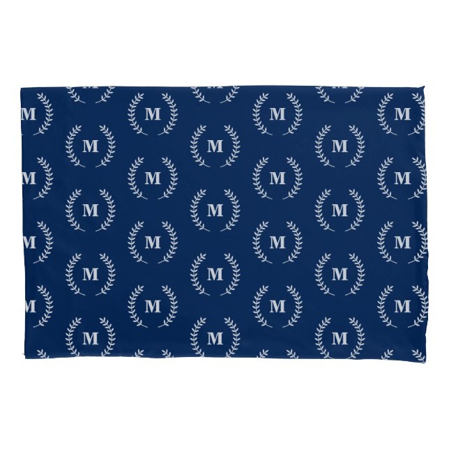 Modern Minimalist Navy Blue Monogram Pattern Pillowcase (Front)