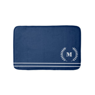 Modern Minimalist Navy Blue Monogrammed Name Bath Mat