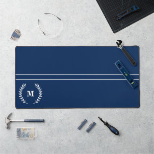 Modern Minimalist Navy Blue Monogrammed Name Desk Mat