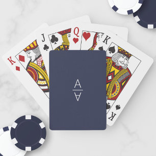 Modern Minimalist Navy Blue Personalised Monogram Playing Cards