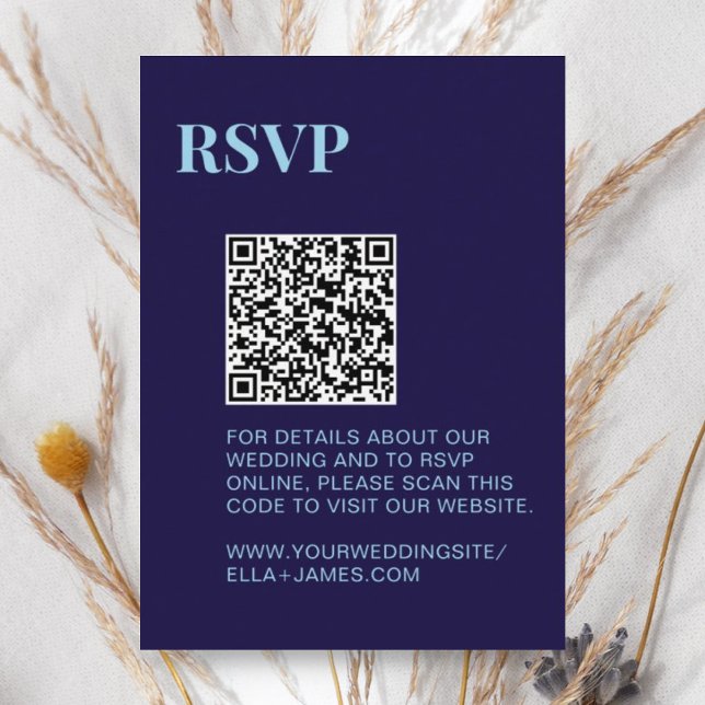 Modern Minimalist Navy Blue QR Code RSVP Enclosure Card (Creator Uploaded)