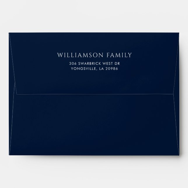 Modern Minimalist Navy Blue Return Addresse Envelope (Back (Top Flap))