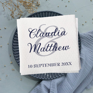 Modern Minimalist Navy Blue Script Wedding Napkin