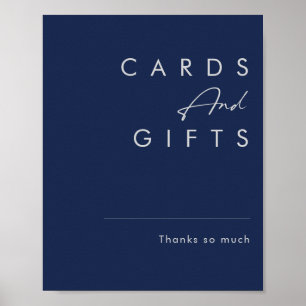 Modern Minimalist Navy Blue Silver Cards and Gifts Poster