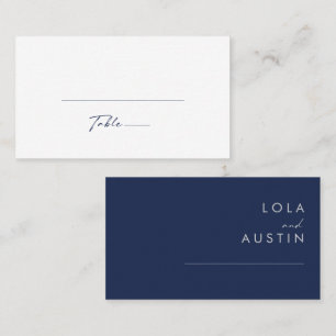 Modern Minimalist Navy Blue Silver Flat Wedding Place Card
