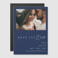 Modern Minimalist Navy Blue | Silver Save The Date