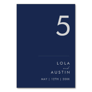 Modern Minimalist Navy Blue Silver Table Number